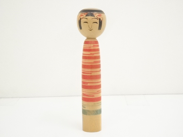 JAPANESE FOLK CRAFT / WOODEN KOKESHI DOLL / 30.5cm / SIGNED ARTISAN WORK 
